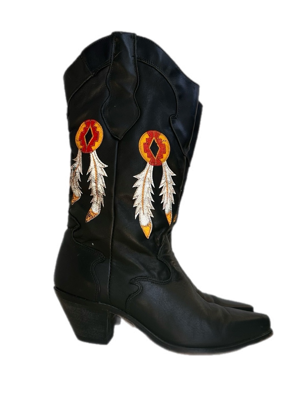 Vintage Code West Leather Western Boots Embroidered Dreamcatcher Feather 6.5 - Picture 2 of 10